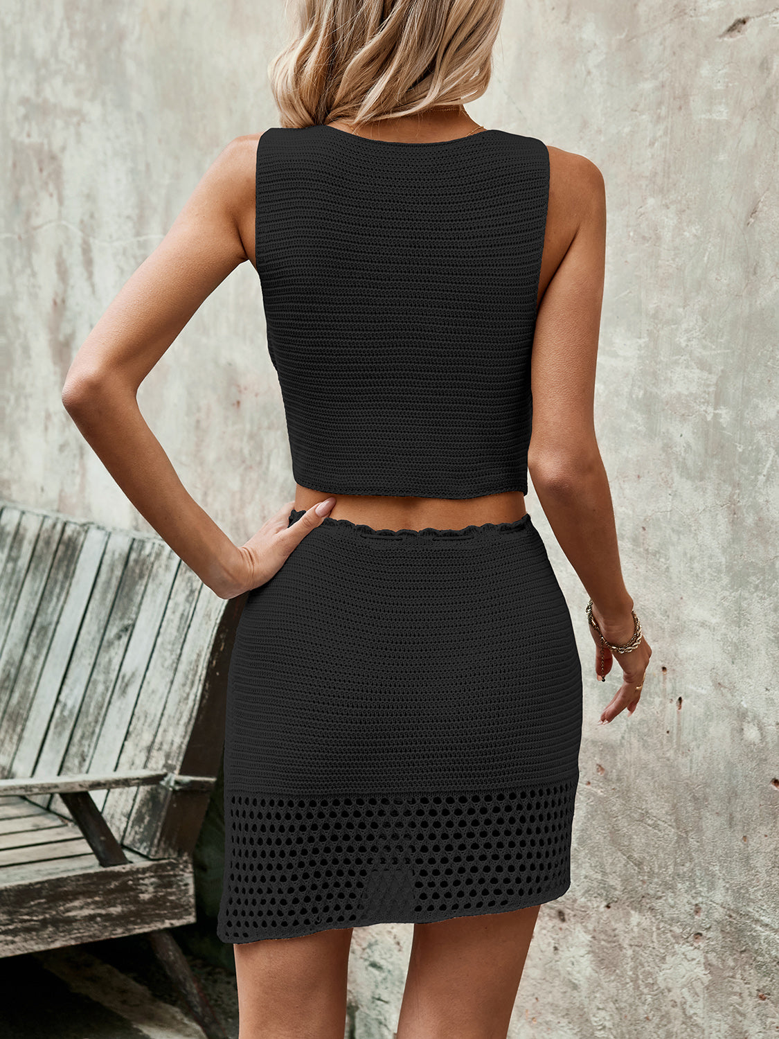 Button Up Sleeveless Top and Drawstring Skirt Set - Charming Charlie
