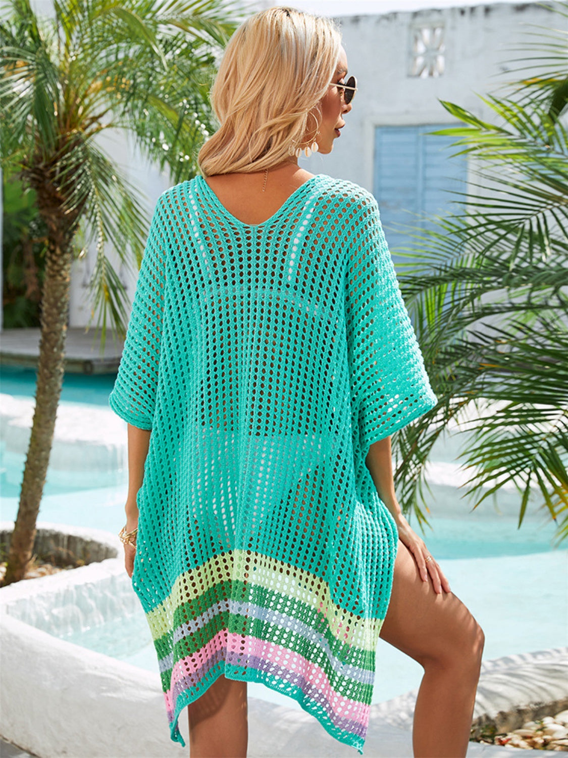 Slit Openwork V-Neck Half Sleeve Cover-Up - Charming Charlie