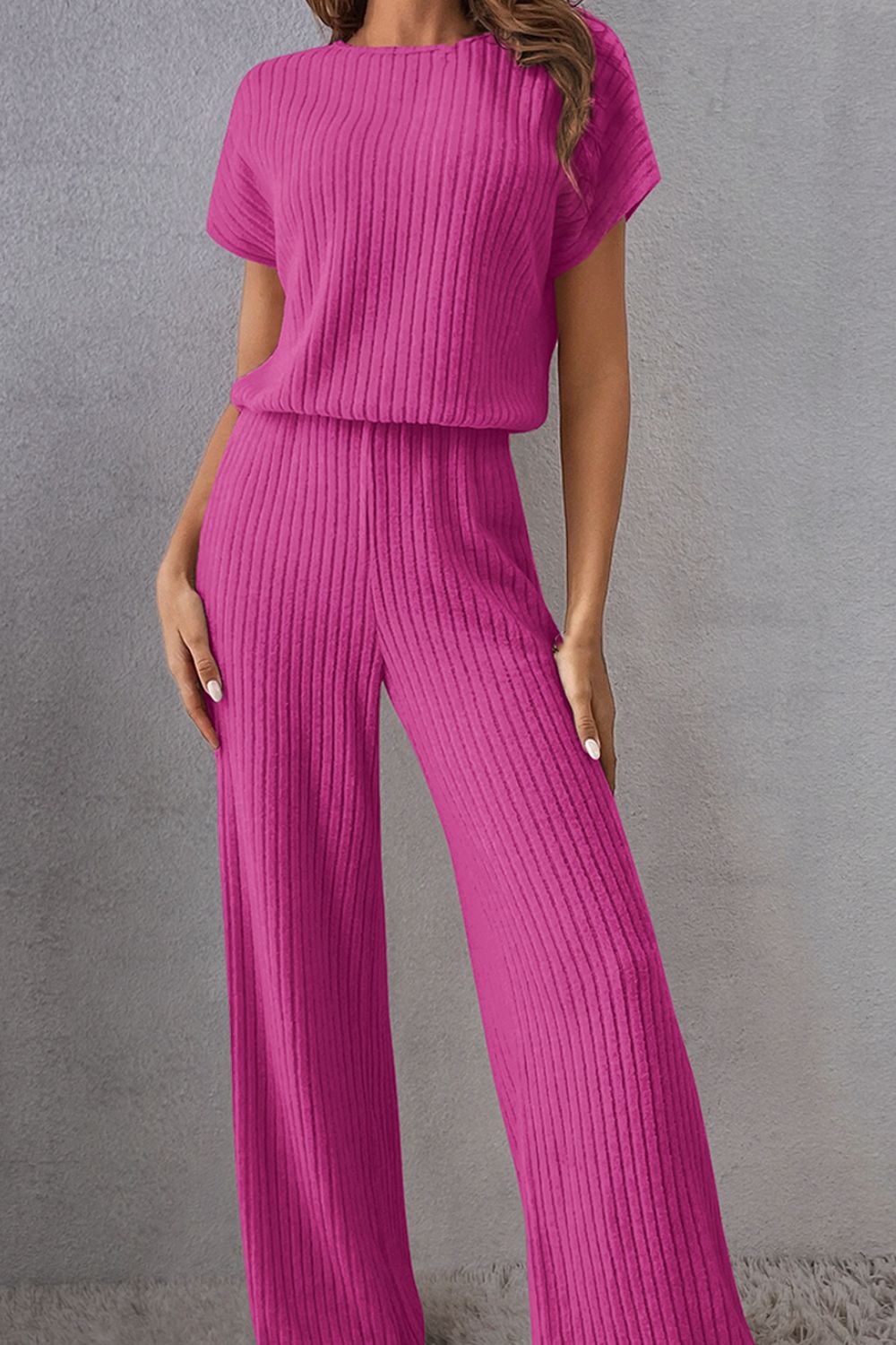 Round Neck Short Sleeve Jumpsuit - Charming Charlie
