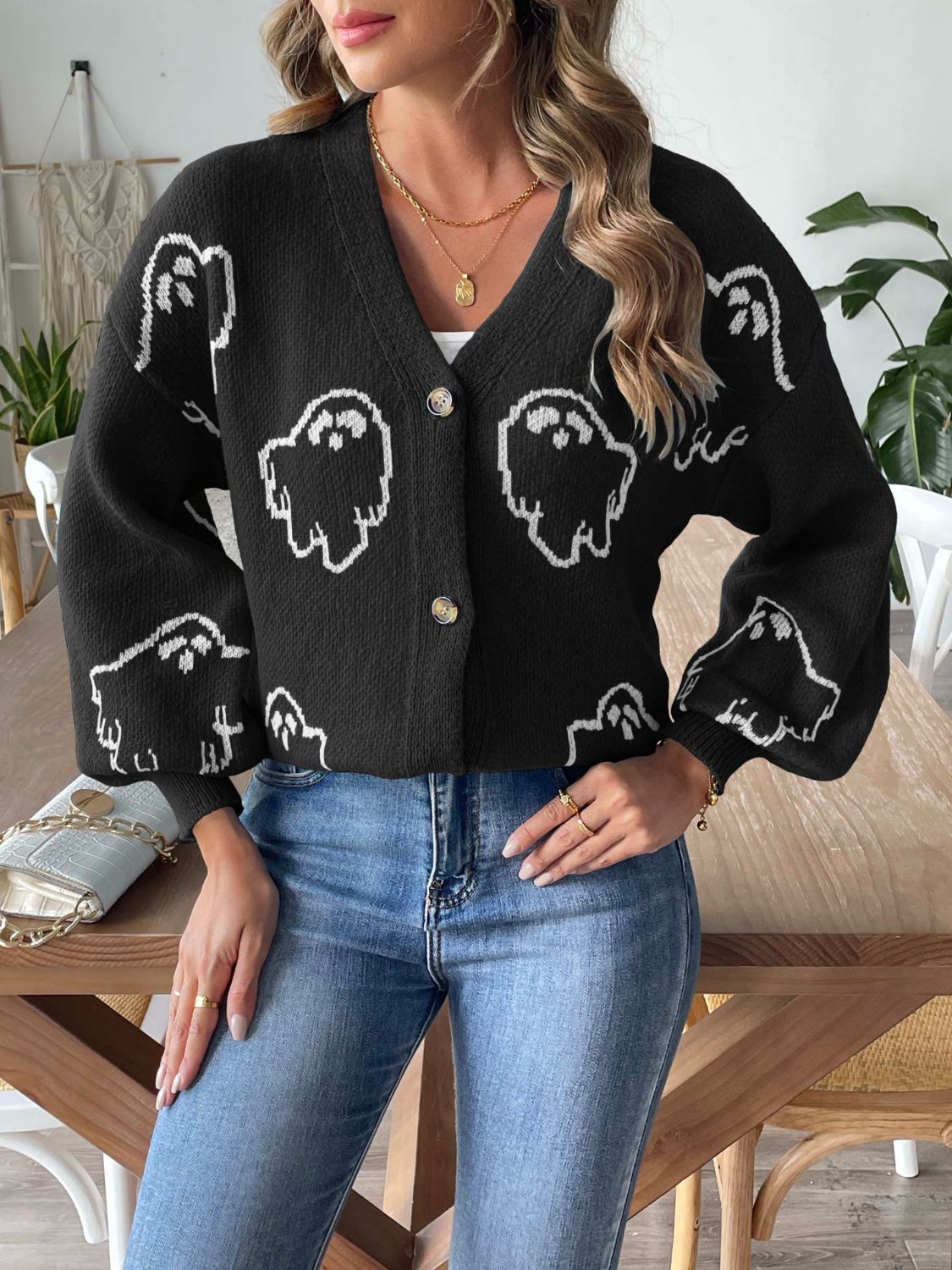 V-Neck Dropped Shoulder Cardigan - Charming Charlie