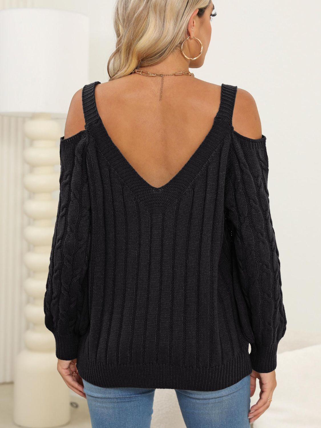 Cable-Knit Heart V-Neck Sweater - Charming Charlie