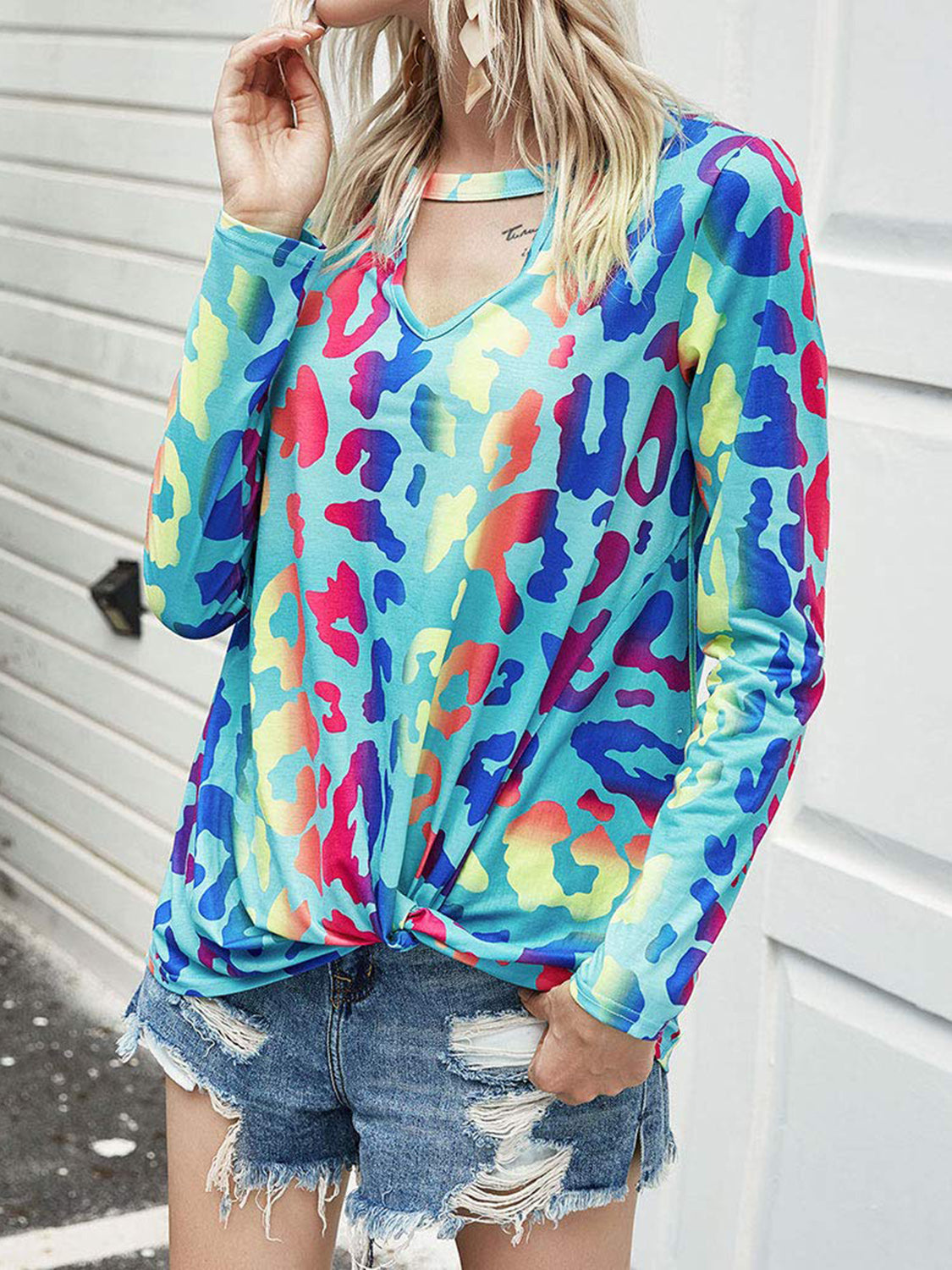 Cutout Round Neck Long Sleeve T-Shirt - Charming Charlie