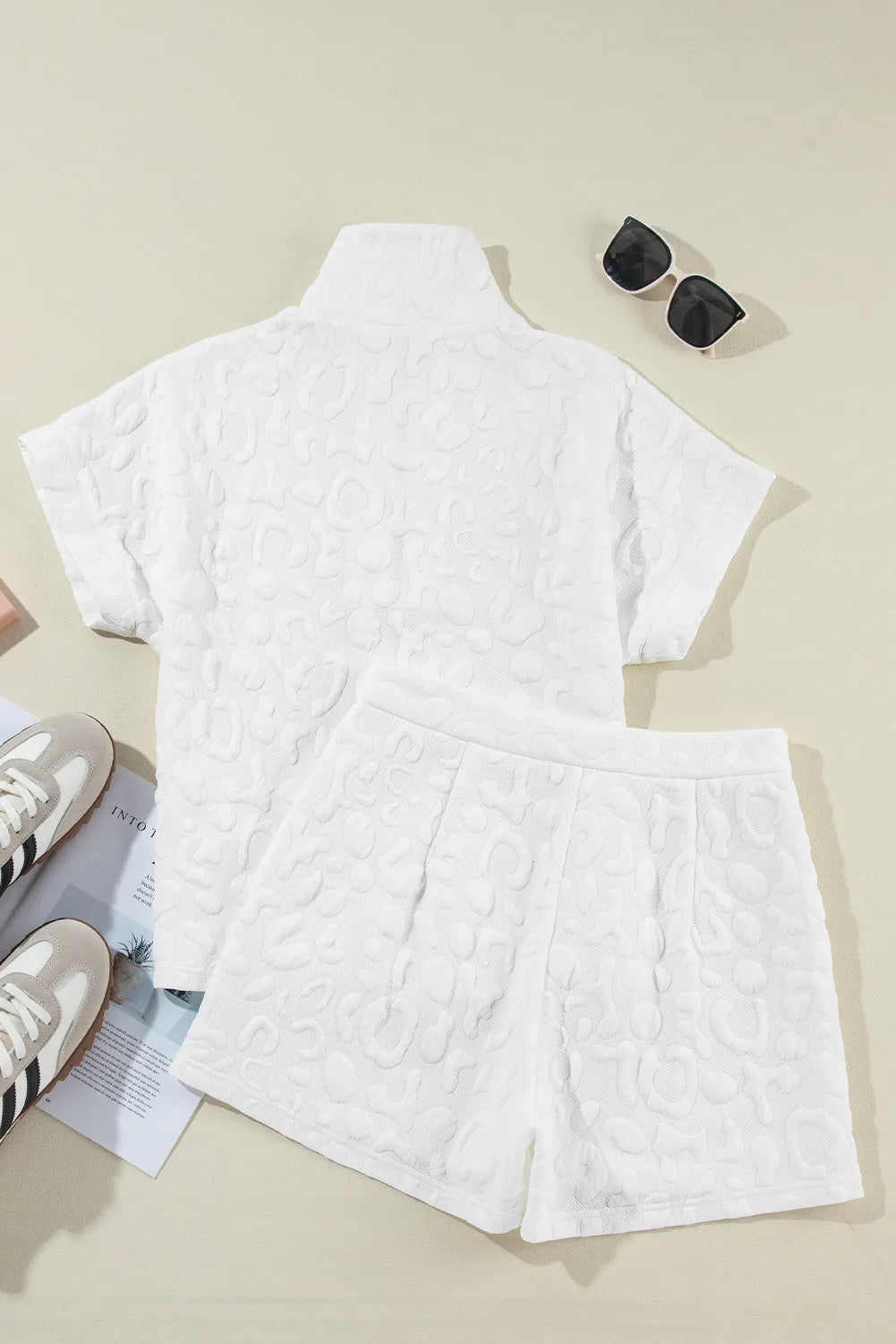 Half Zip Short Sleeve Top and Shorts Set - Charming Charlie