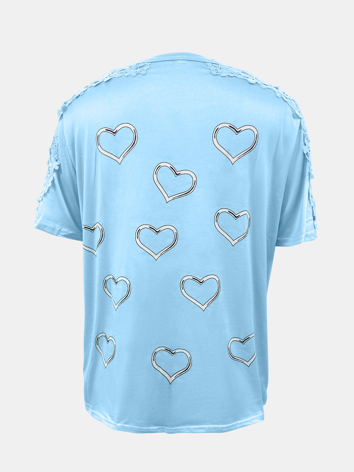 Full Size Lace Detail Heart Round Neck Short Sleeve Top - Charming Charlie