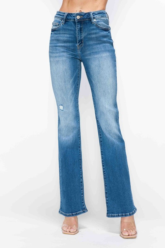 bytos Full Size Distressed High Rise Jeans with Pockets - Charming Charlie