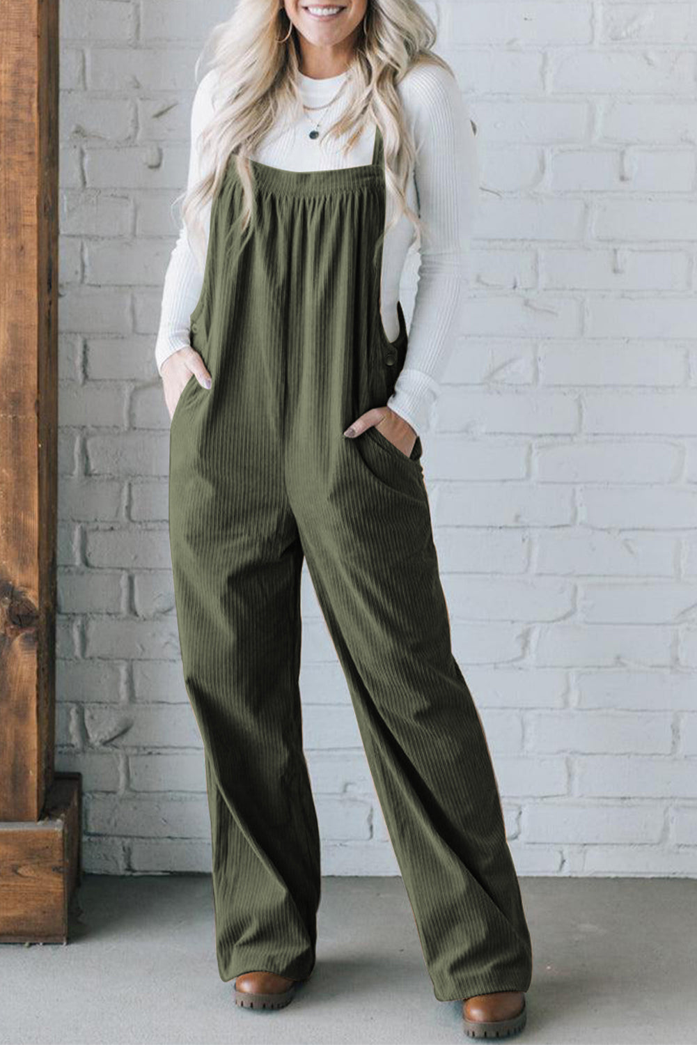 Square Neck Wide Strap Overalls - Charming Charlie