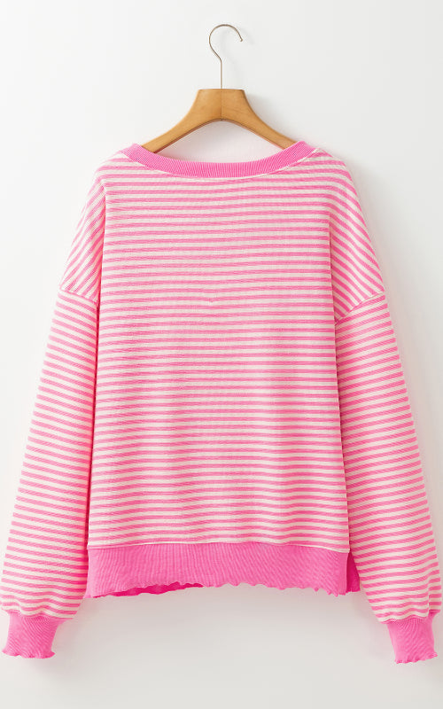 Striped Round Neck Long Sleeve Sweatshirt - Charming Charlie