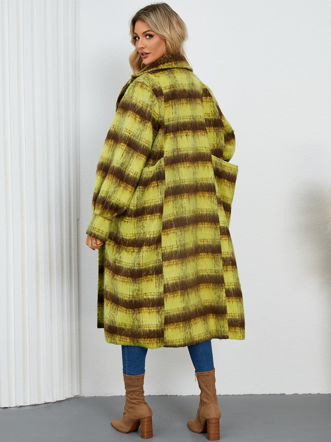 Contrast Double-Breasted Long Sleeve Longline Coat - Charming Charlie
