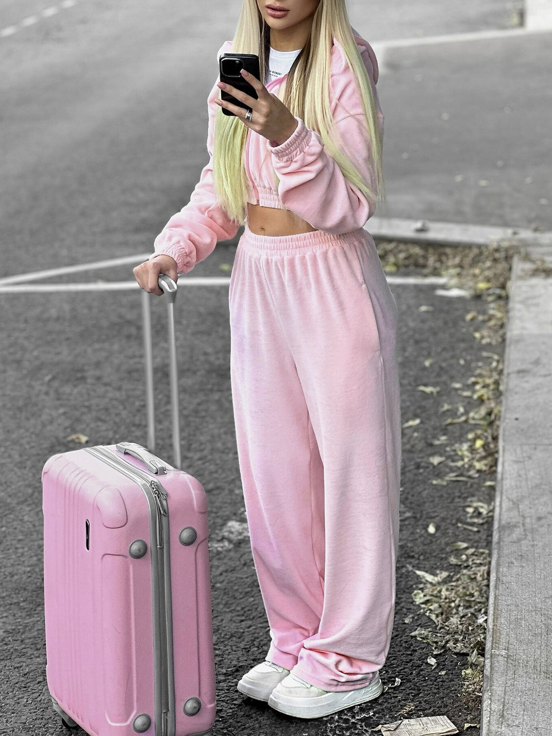 Zip Up Hoodie and Pocketed Pants Set - Charming Charlie