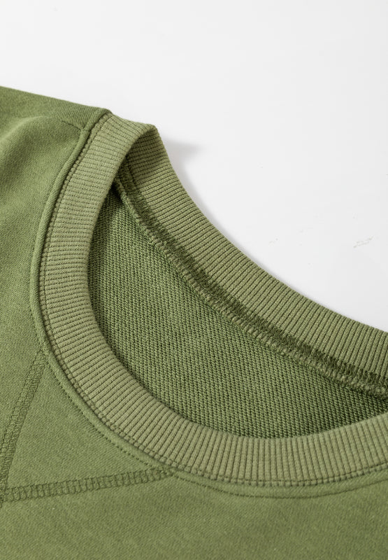 Solid Color Round Neck Long Sleeve Sweatshirt - Charming Charlie