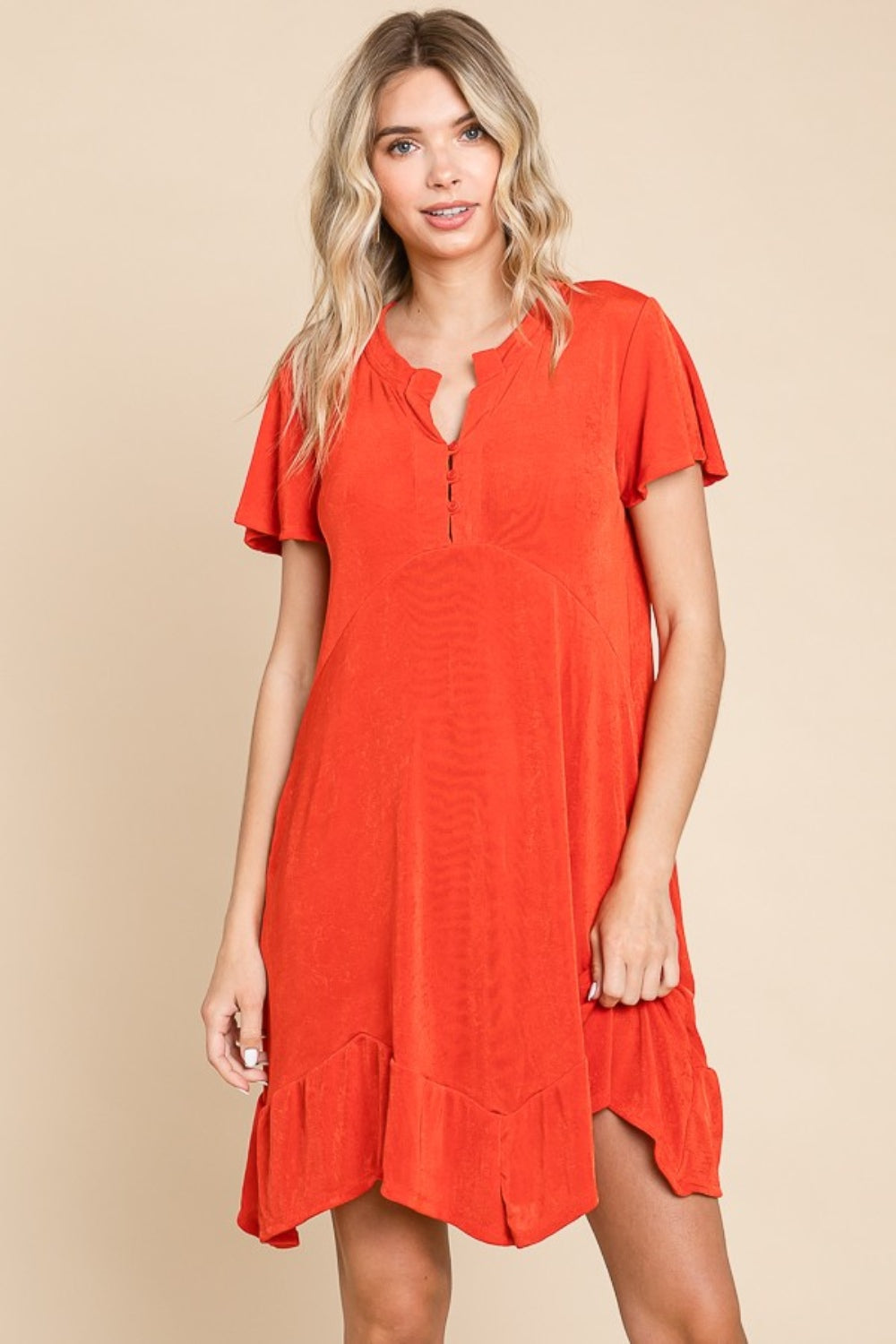 Culture Code Full Size Short Sleeve Ruffled Asymmetric Hem Dress - Charming Charlie