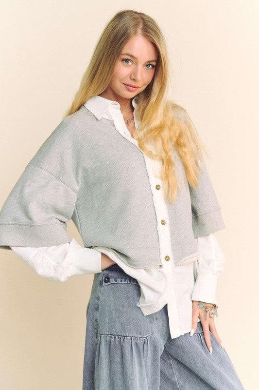 Davi & Dani Faux Layered French Terry Contrast Top - Charming Charlie
