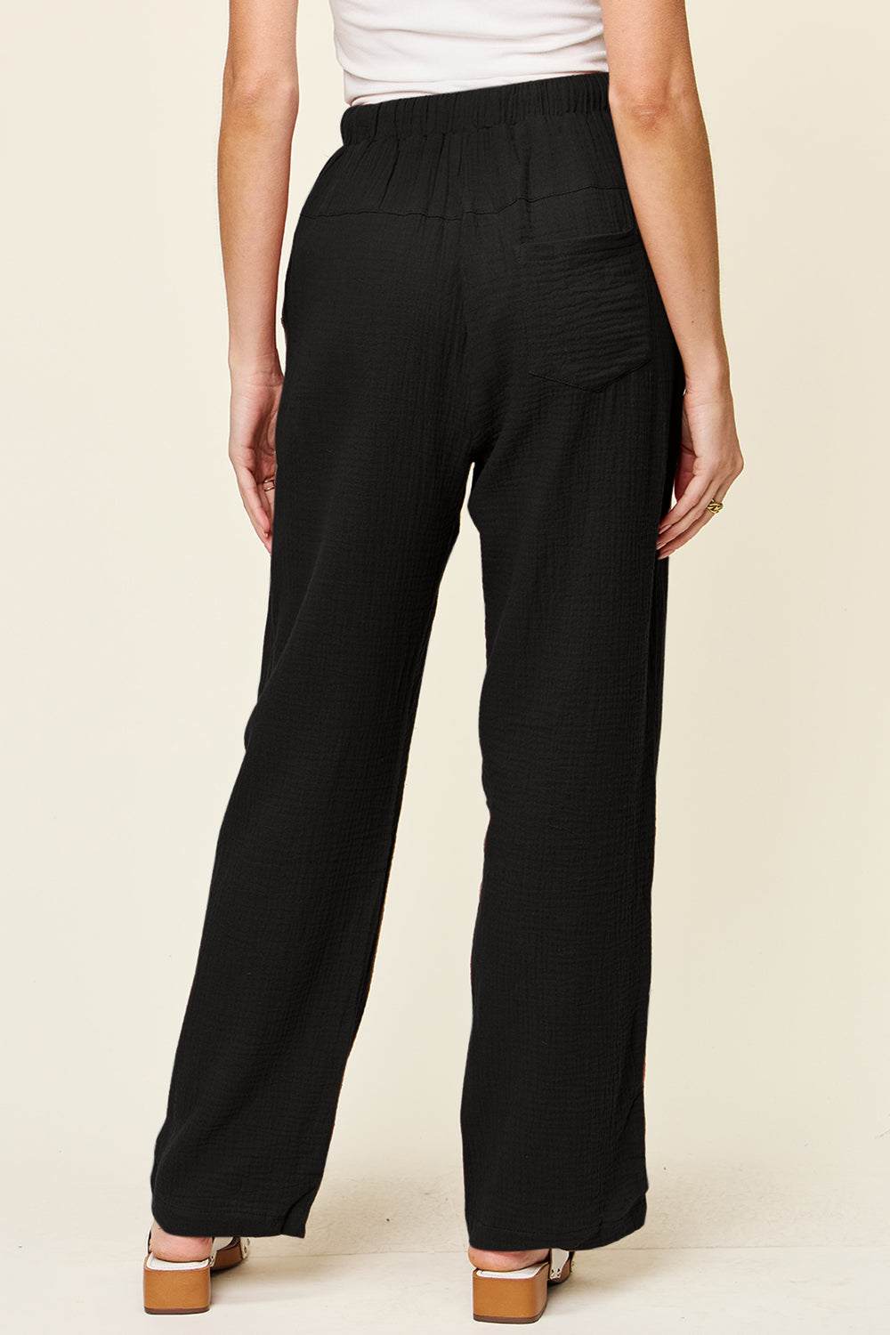 Double Take Full Size Texture Drawstring Straight Pants - Charming Charlie