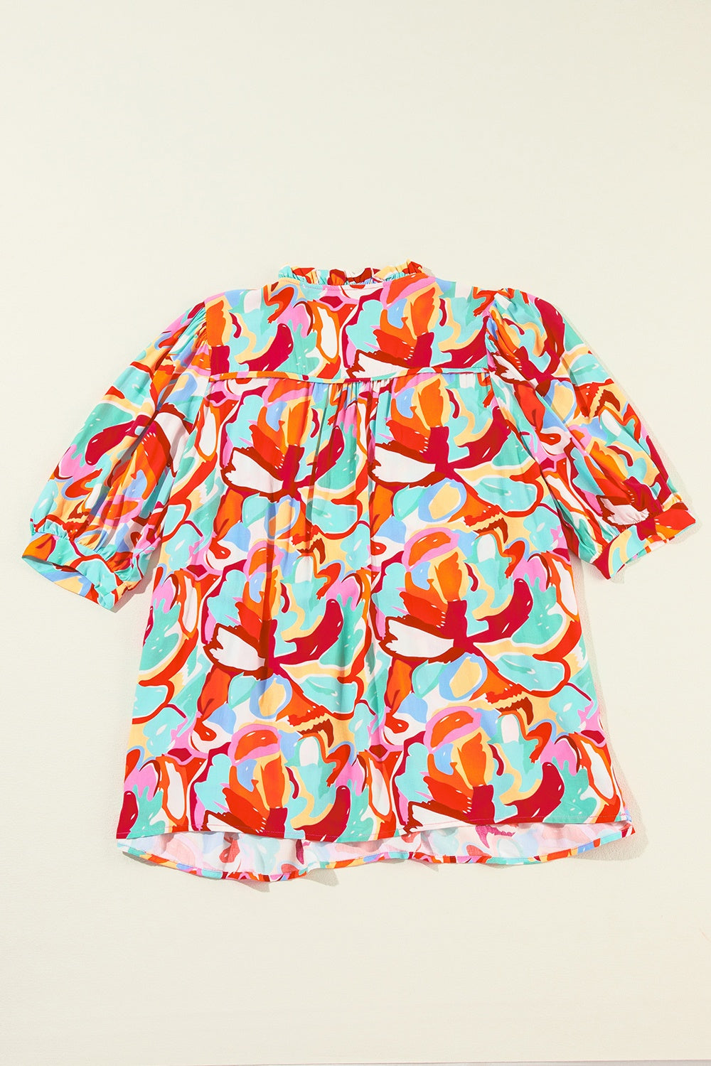 Printed Tie Neck Half Sleeve Blouse - Charming Charlie