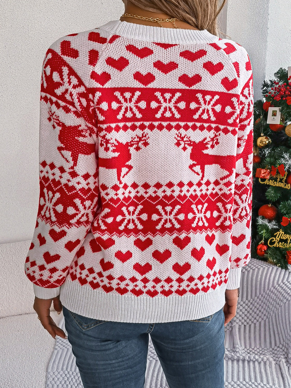 Christmas Element Round Neck Long Sleeve Sweater - Charming Charlie