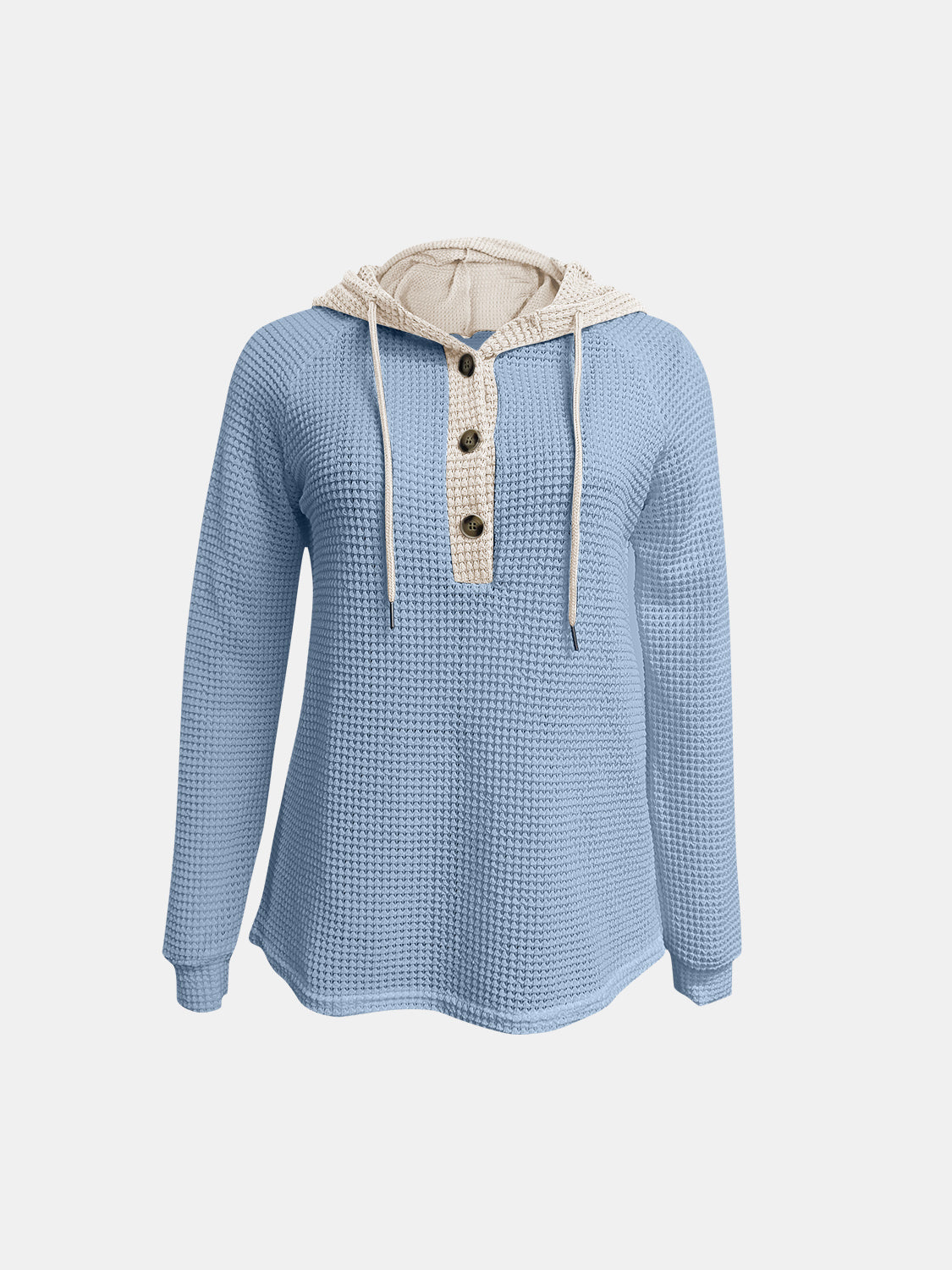 Full Size Waffle-Knit Contrast Long Sleeve Hoodie - Charming Charlie