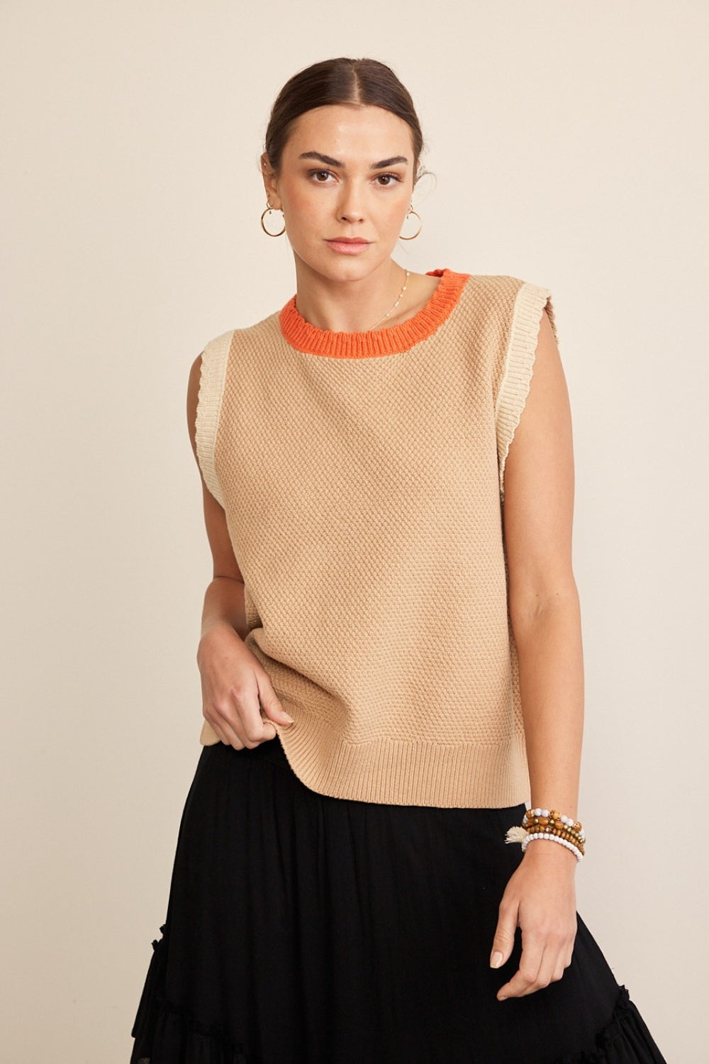In February Contrast Round Neck Sweater Vest - Charming Charlie