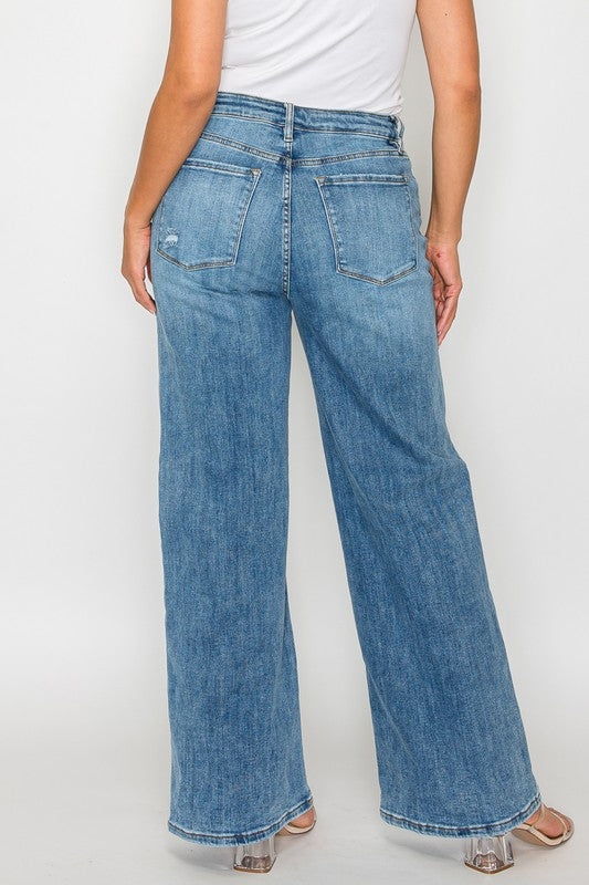 bytos Full Size High Rise Wide Leg Jeans with Pockets - Charming Charlie
