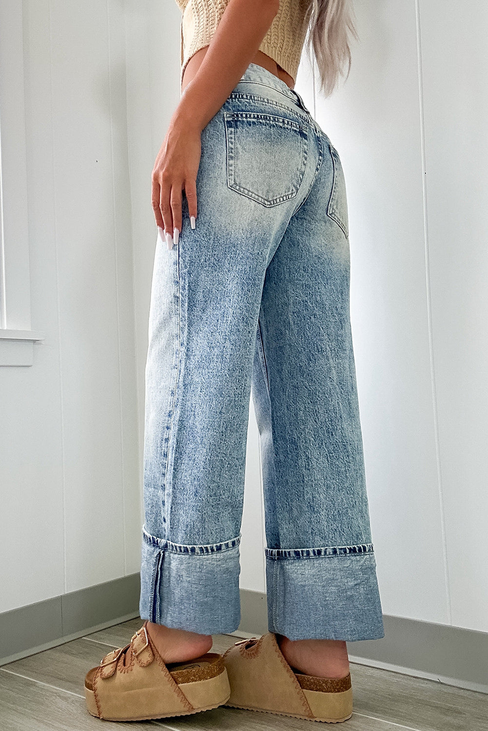 Washed Wide Leg Jeans with Pockets - Charming Charlie