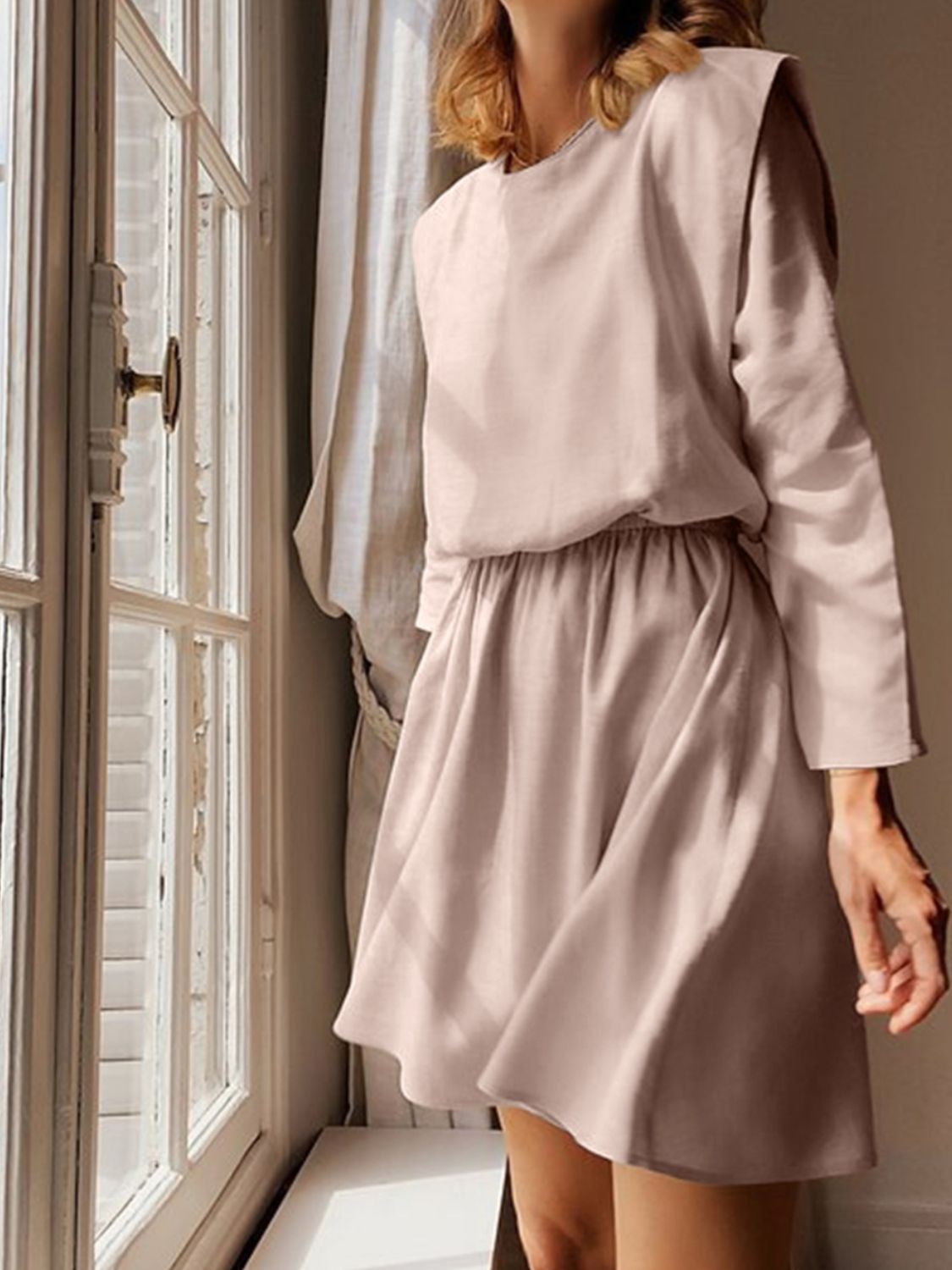 Round Neck Long Sleeve Mini Dress - Charming Charlie