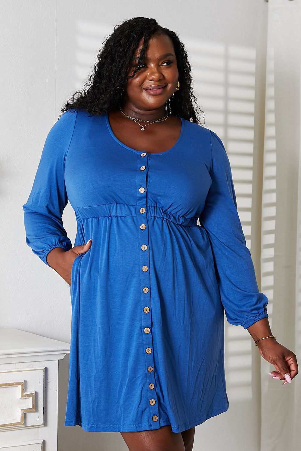 Double Take Scoop Neck Empire Waist Long Sleeve Magic Dress - Charming Charlie