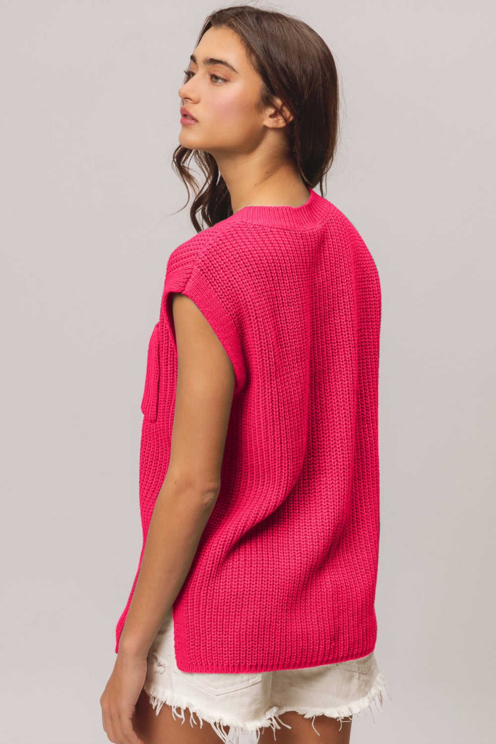 BiBi Patch Pocket Cap Sleeve Sweater Top - Charming Charlie