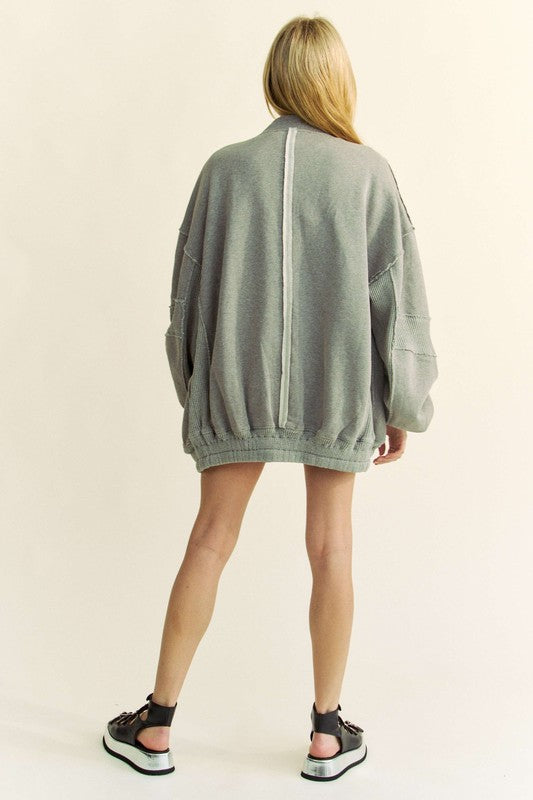 Davi & Dani Exposed Seam Zip Up Dropped Shoulder Jacket - Charming Charlie