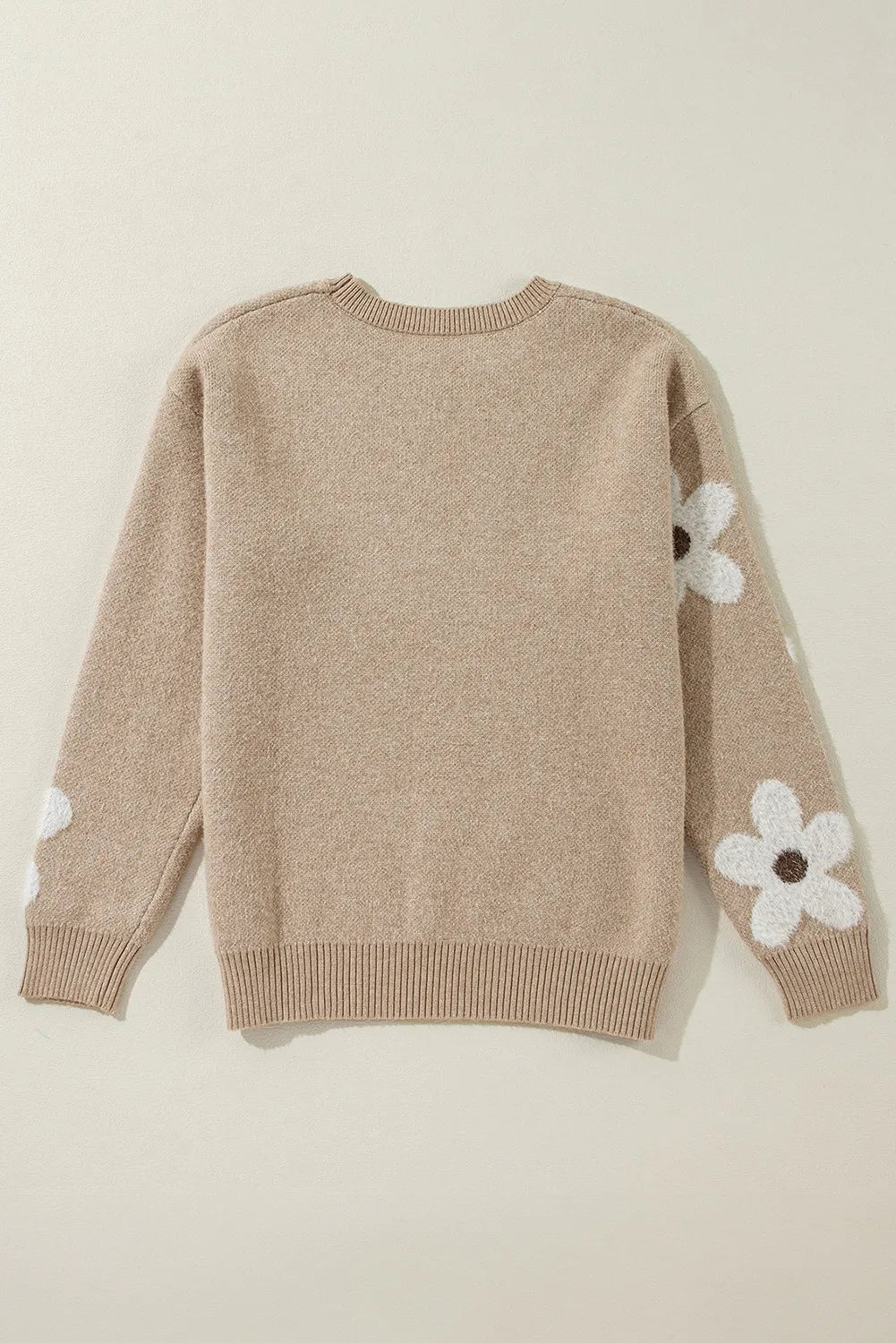 Flower Round Neck Long Sleeve Sweater - Charming Charlie