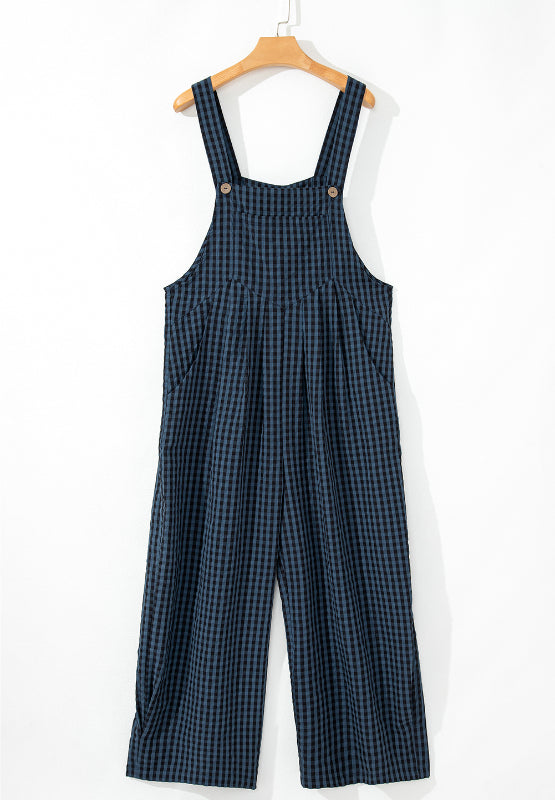 Plaid Wide Strap Wide Leg Overalls - Charming Charlie