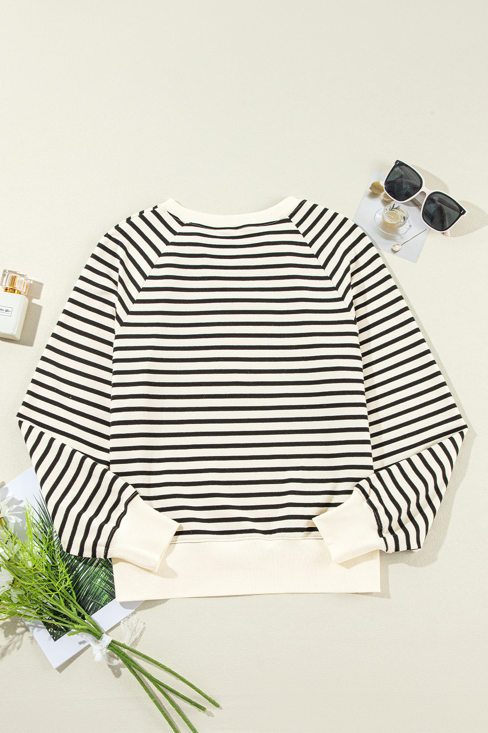 Decorative Button Striped Long Sleeve Sweatshirt - Charming Charlie