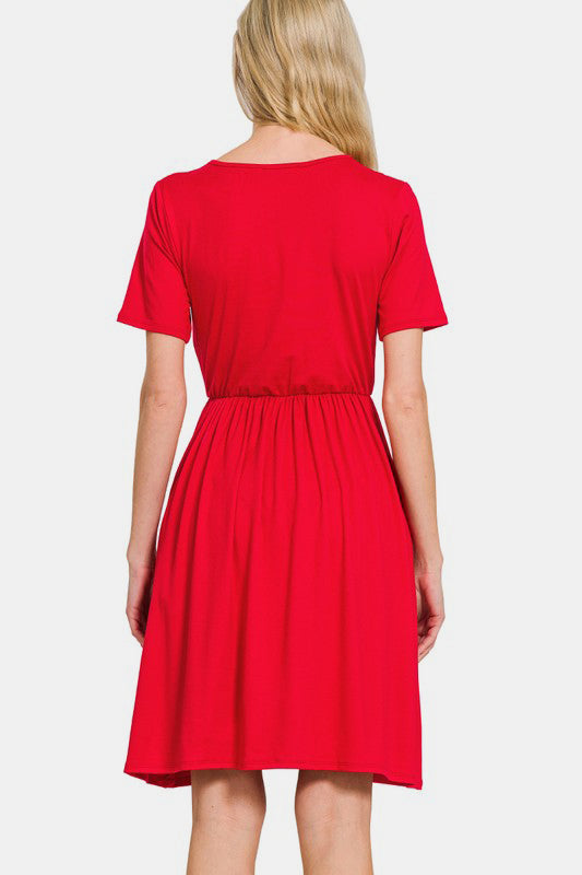 Zenana Surplice Short Sleeve Brushed DTY Dress - Charming Charlie