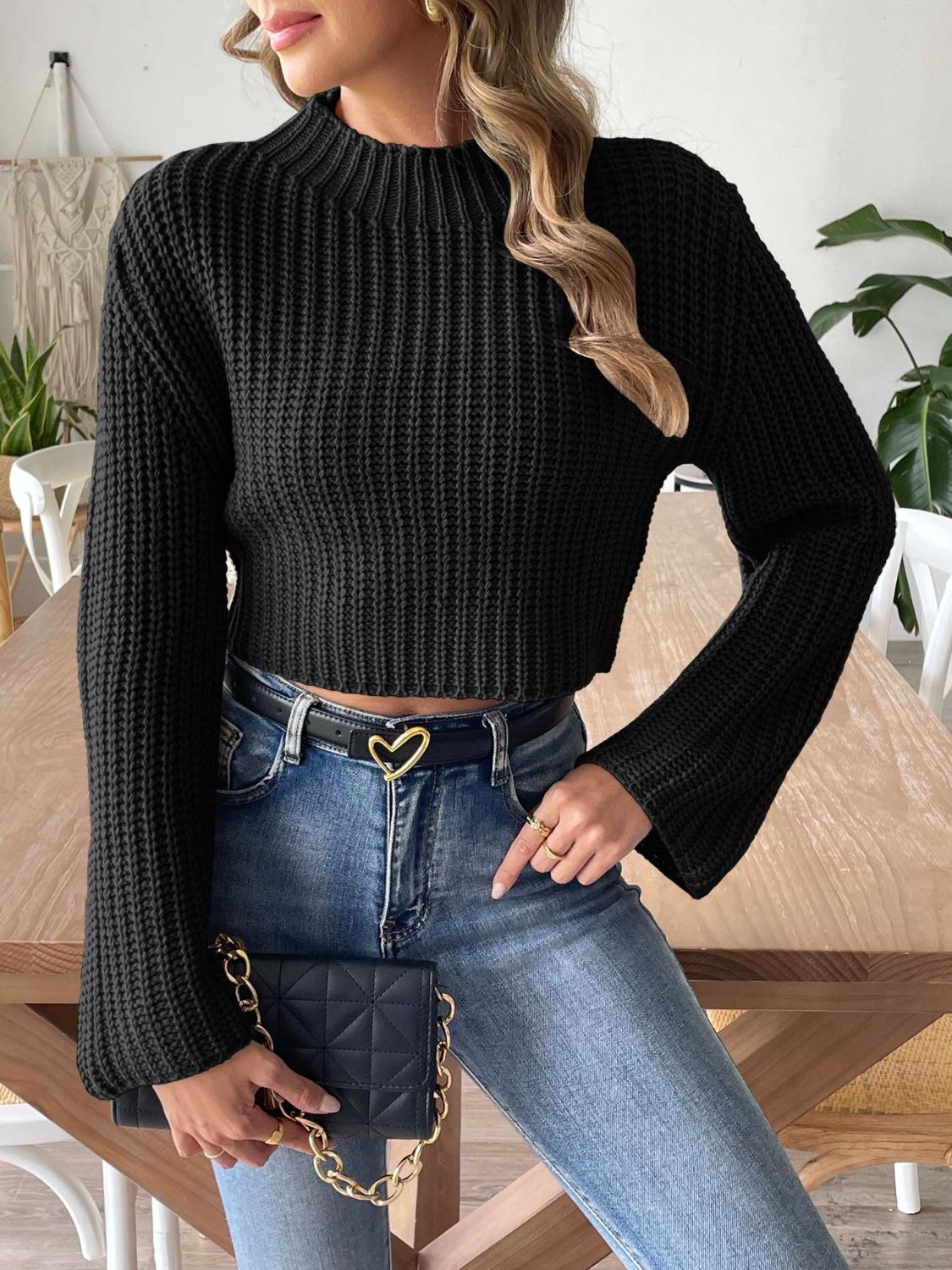 Mock Neck Long Sleeve Sweater - Charming Charlie