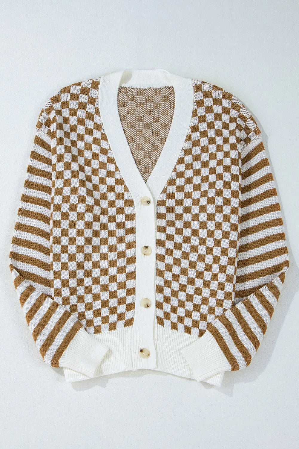 Checkered V-Neck Long Sleeve Cardigan - Charming Charlie
