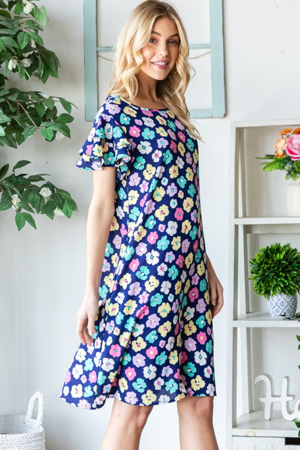 Heimish Full Size Floral Ruffled Short Sleeve Dress with Pockets - Charming Charlie
