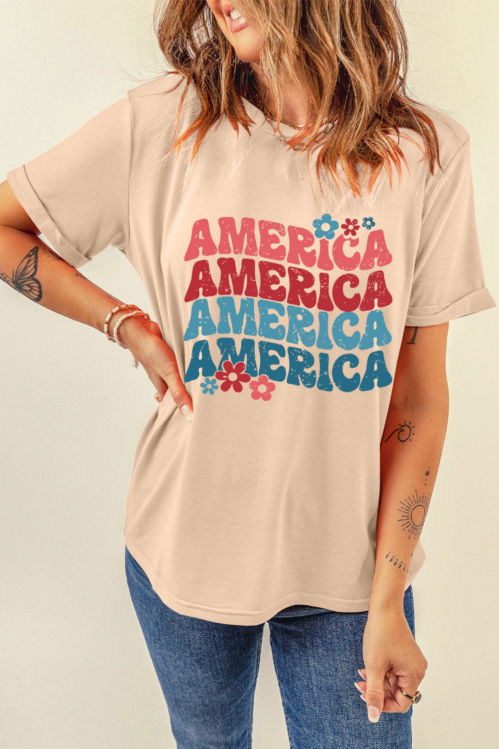 AMERICA Round Neck Short Sleeve T-Shirt - Charming Charlie