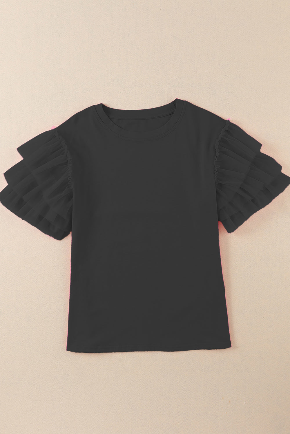 Ruffled Round Neck Short Sleeve Blouse - Charming Charlie