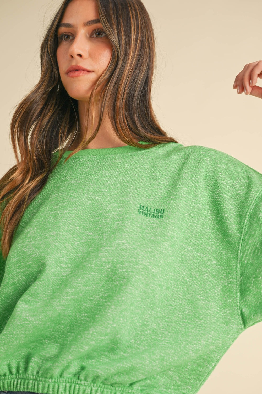 Mable Round Neck Letter Embroidery Crop Sweatshirt - Charming Charlie