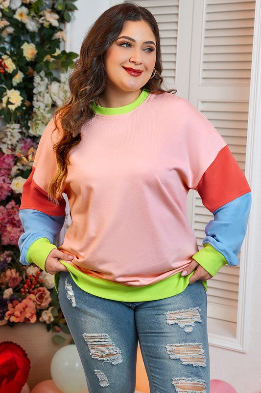 Women Plus Size Colorblock Crew Neck Sweatshirt - Charming Charlie