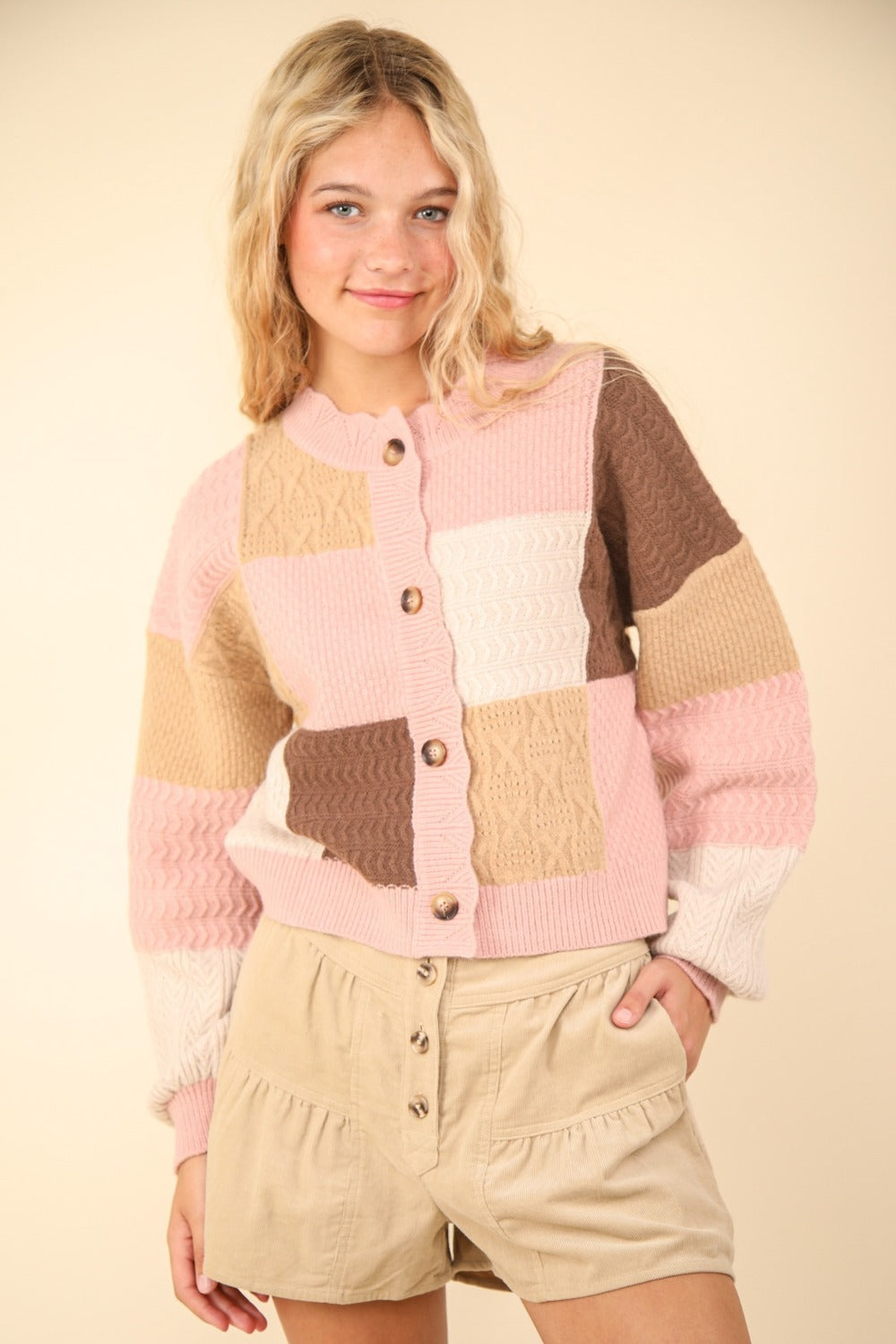 VERY J Color Block Button Down Textured Sweater Cardigan - Charming Charlie