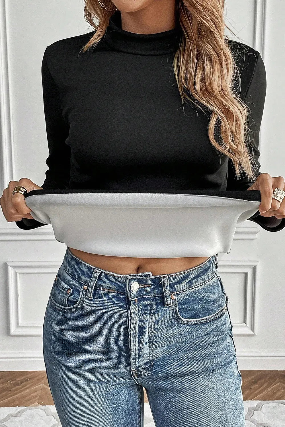 Thermal Lined Mock Neck Long Sleeve Blouse - Charming Charlie