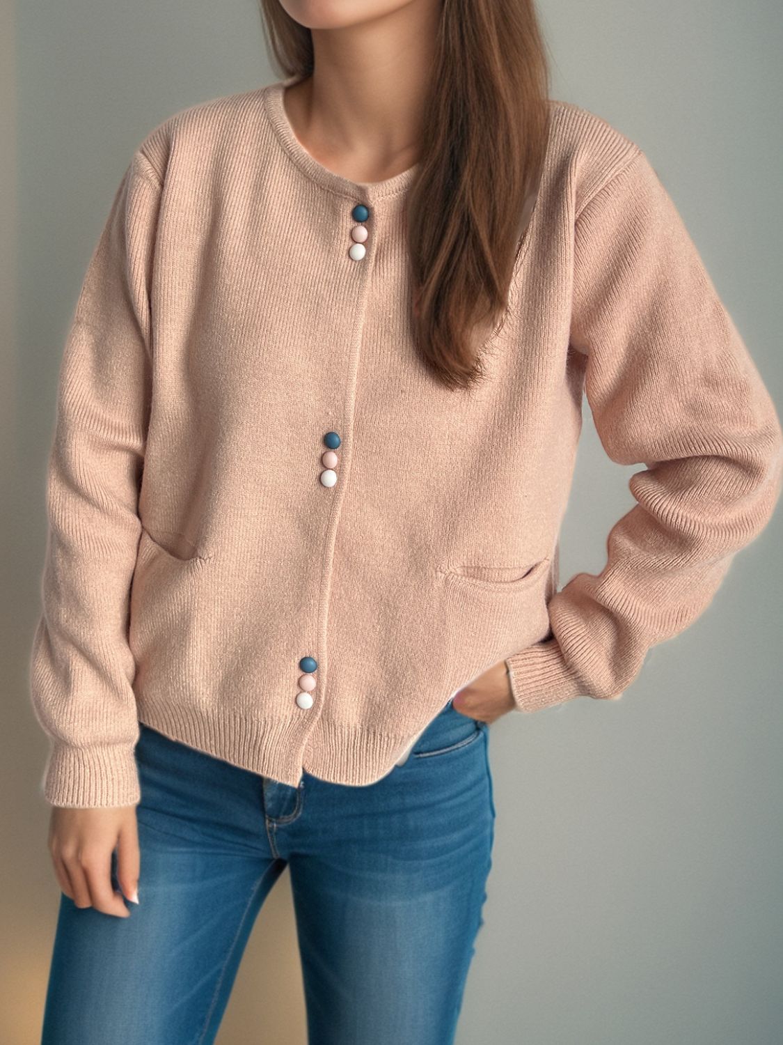 Button Down Long Sleeve Cardigan with Pockets - Charming Charlie
