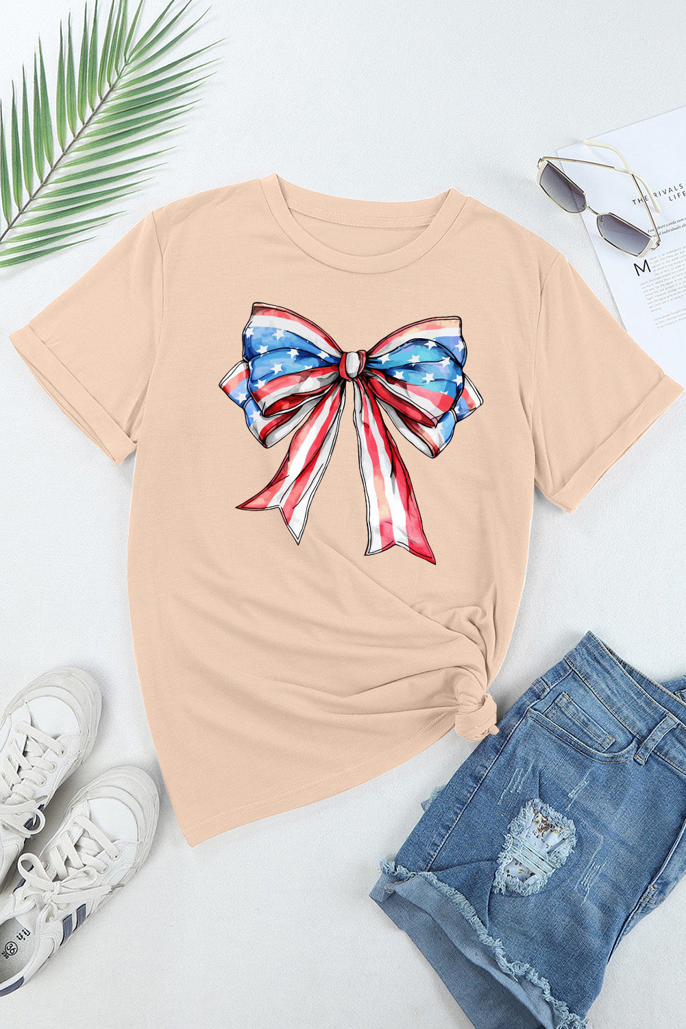 Bow Graphic Round Neck Short Sleeve T-Shirt - Charming Charlie