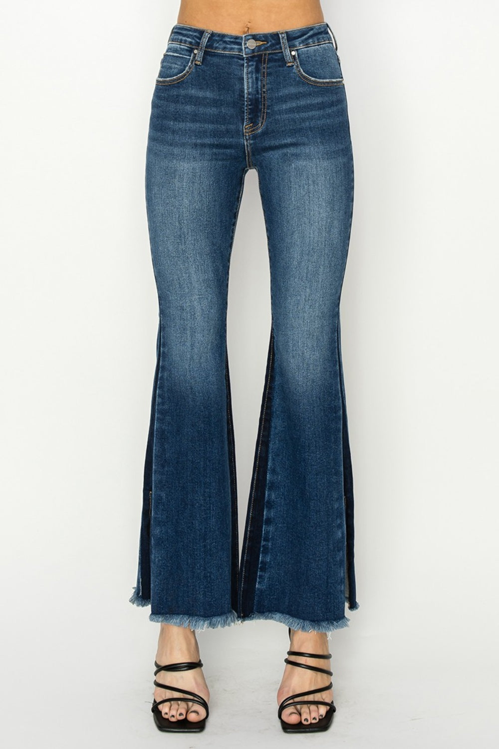 RISEN Full Size High Rise Side Shadow Seam Detail Slit Flare Jeans - Charming Charlie