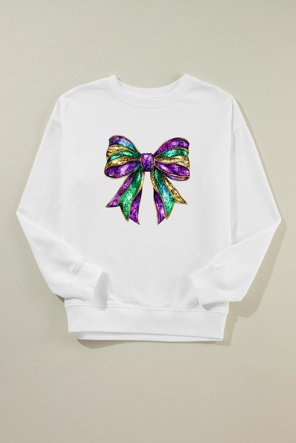 Bow Round Neck Long Sleeve Sweatshirt - Charming Charlie