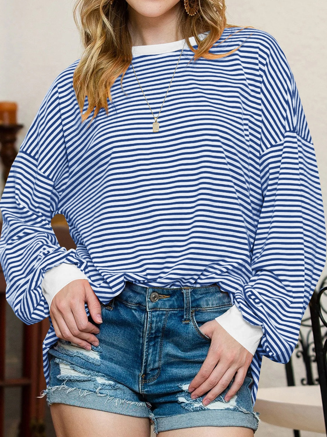 Contrast Striped Long Sleeve Sweatshirt - Charming Charlie