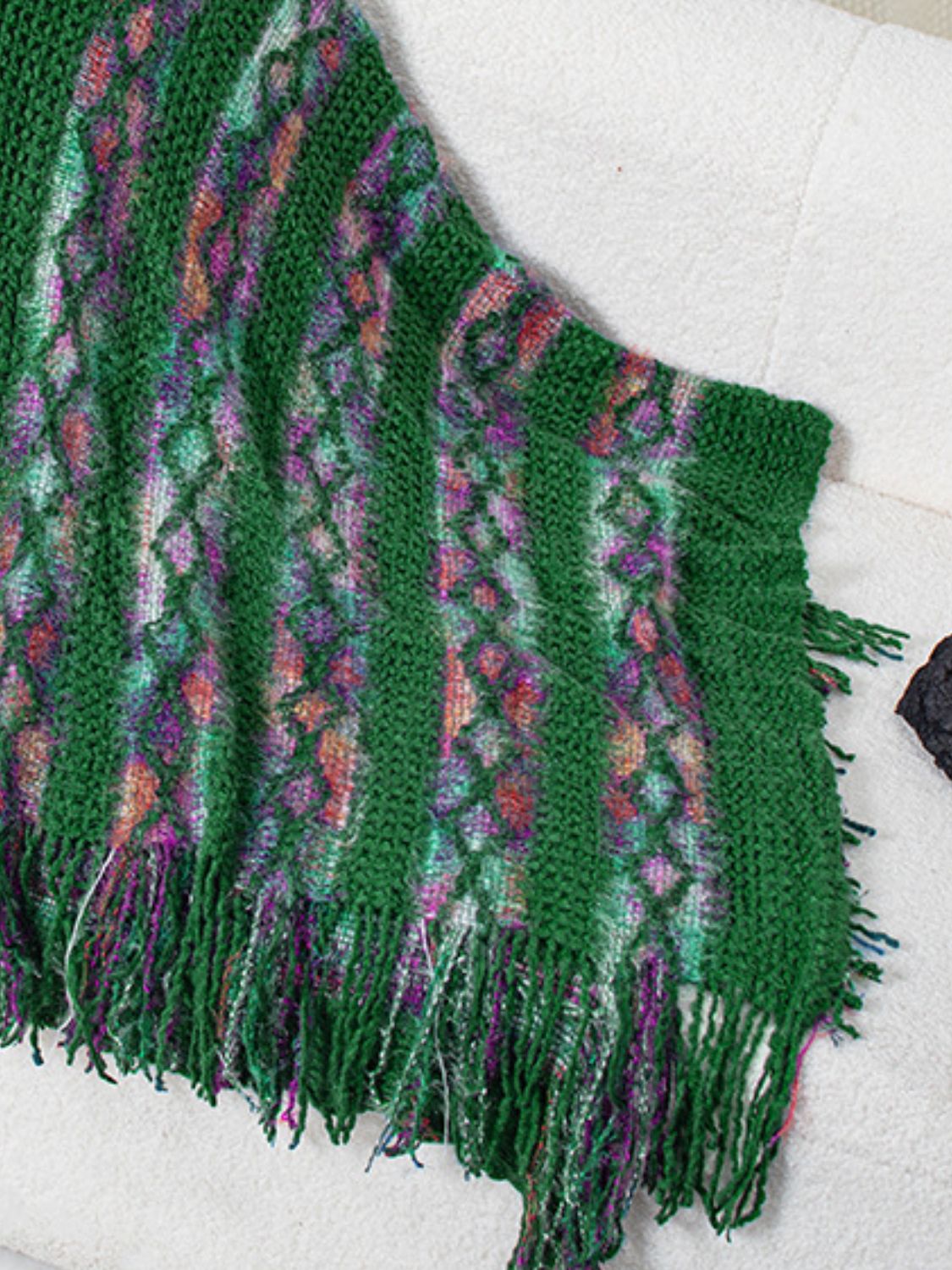 Fringe Contrast Hooded Poncho - Charming Charlie