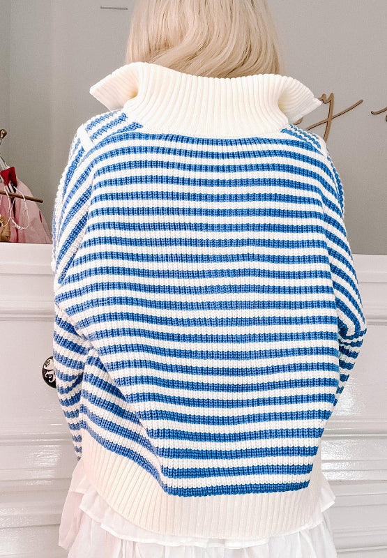 Striped Half Zip Mock Neck Long Sleeve Sweater - Charming Charlie