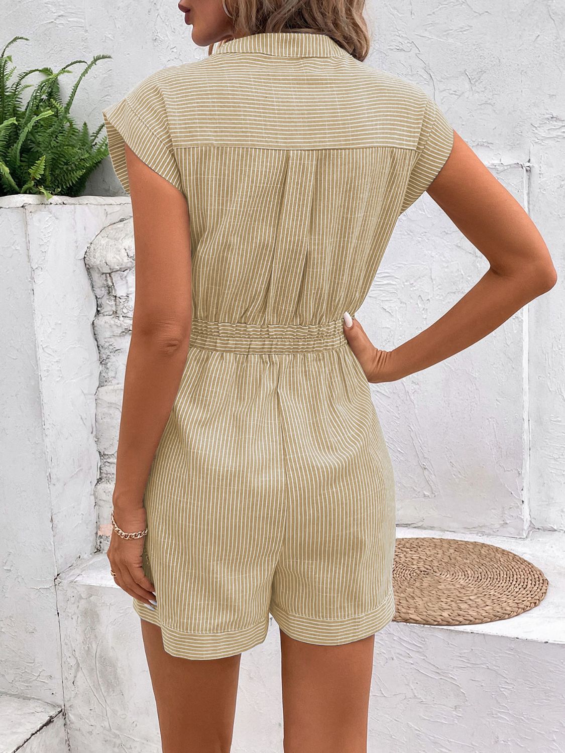 Striped Notched Tie Waist Romper - Charming Charlie