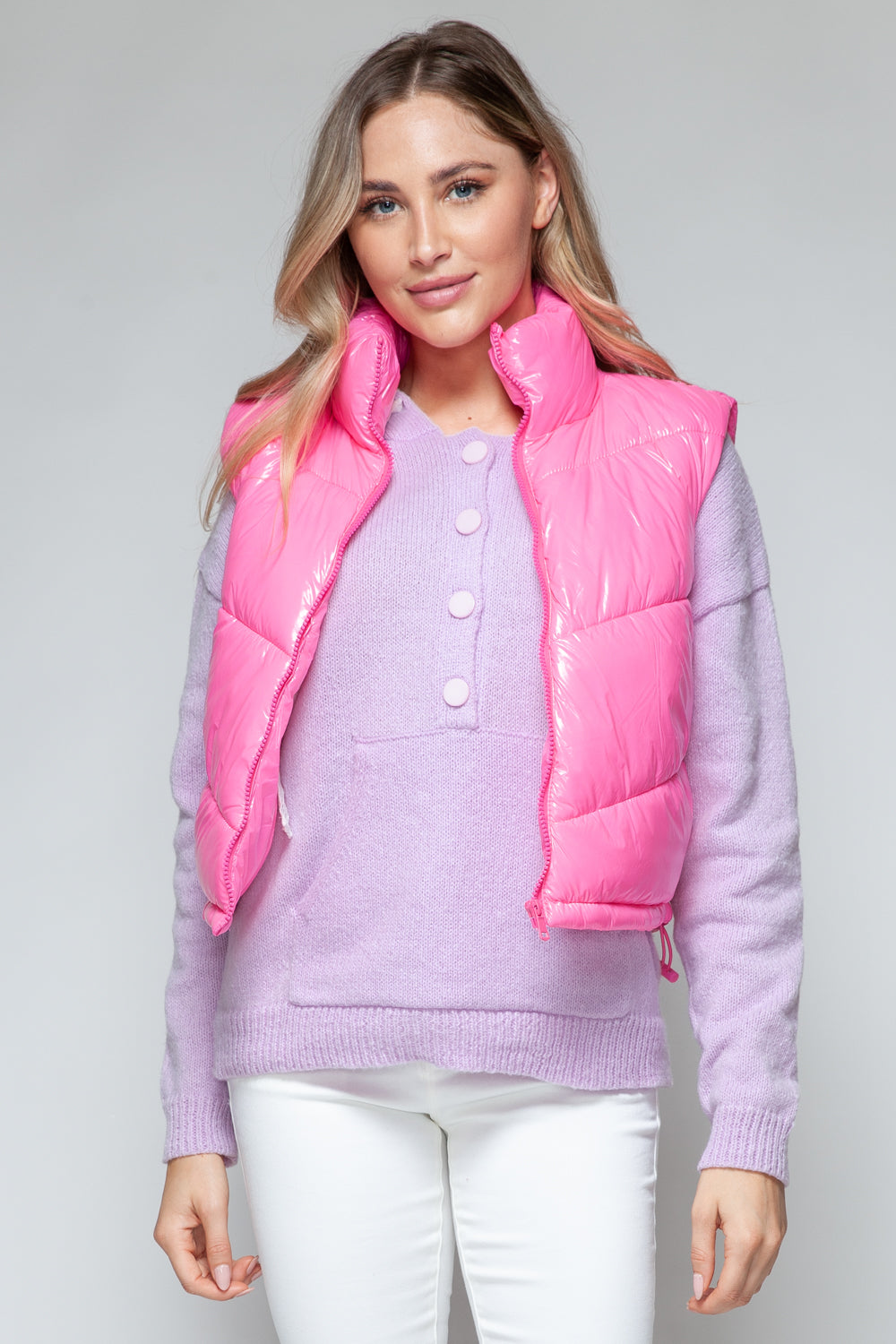 Snobbish Zip Up Turtleneck Shiny Quilted Vest - Charming Charlie