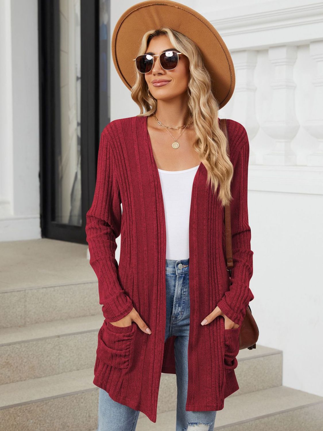 Pocketed Open Front Long Sleeve Cardigan - Charming Charlie
